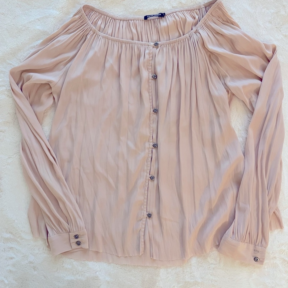 Calvin Rucker Pink Satin Button Up Blouse